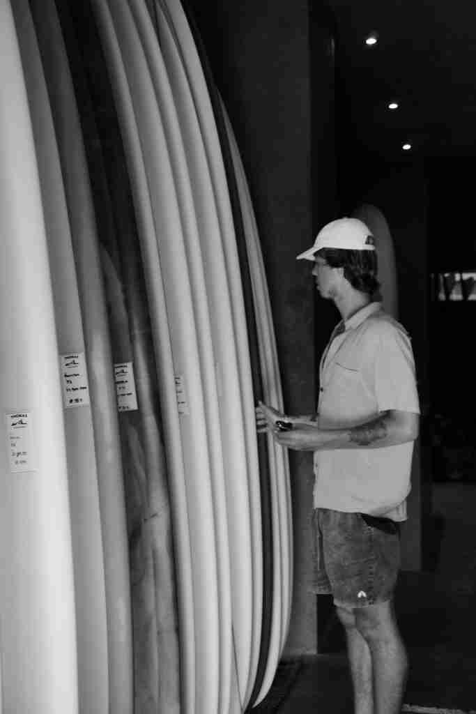 Display of Thomas Surfboards at Further Hotel Canggu, showcasing stylish and high-quality boards perfect for surfing in Bali’s famous waves.